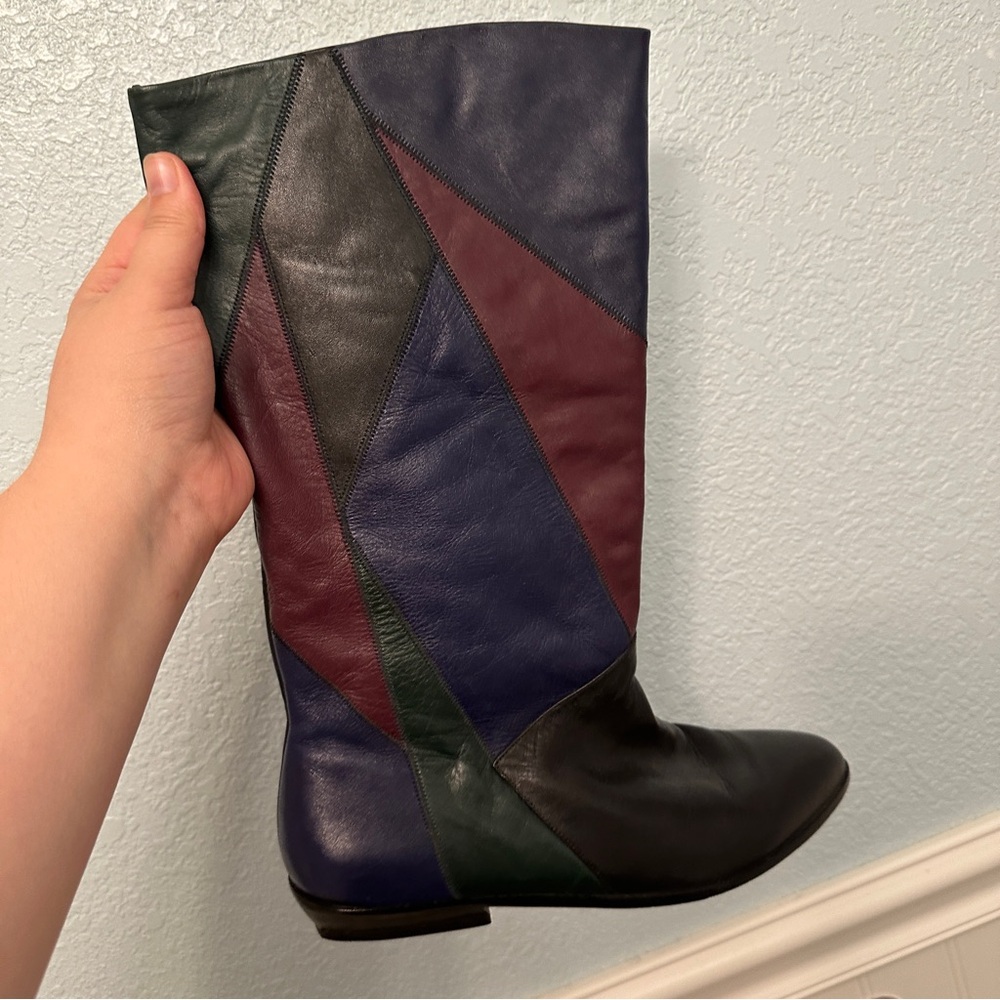 vintage colorblock leather boots